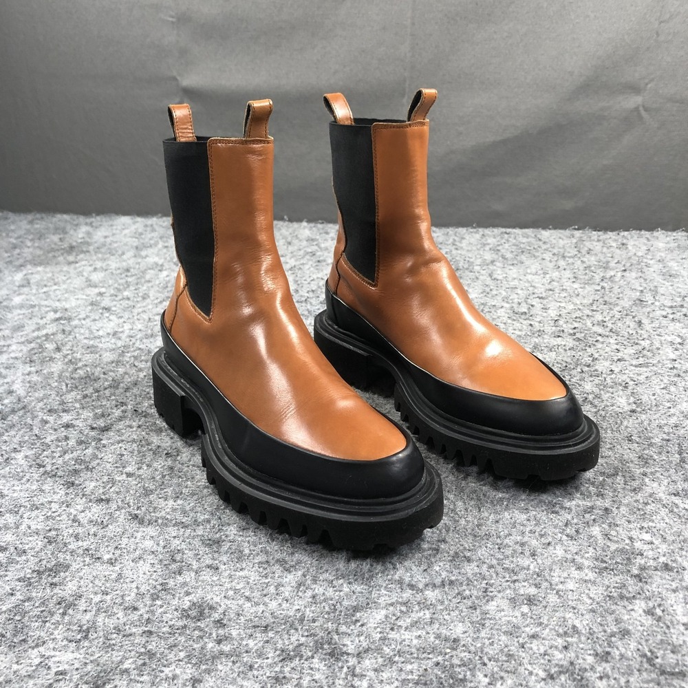 AllSaints Harlee Boots Womens 8 Tan Leather Chelsea Lug Sole Platform Ankle